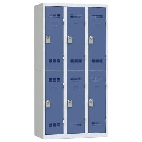 Vestiaire multicases 3 colonnes de 300 mm, 6 cases portes bleues, fermeture à clé