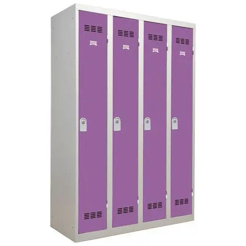 Vestiaire industriel 4 cases H 180 cm, portes prune, fermeture à clé