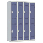 Vestiaire multicases 4 colonnes de 300 mm, 8 cases portes bleues, fermeture à clé