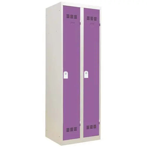 Vestiaire d'atelier 2 places portes prune, hauteur 180 cm, fermeture par serrure