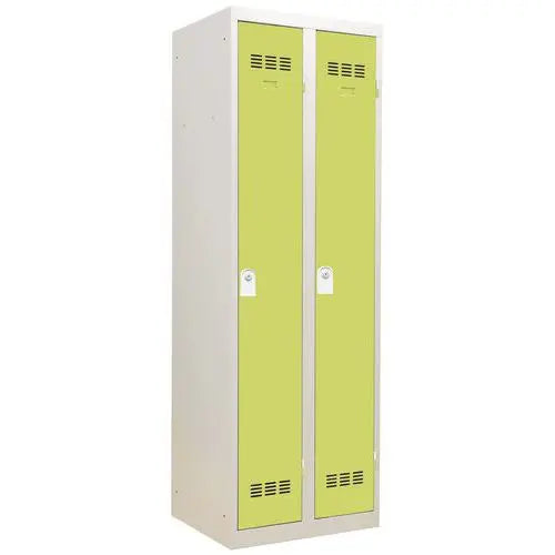 Vestiaire monobloc soudé 2 colonnes, portes vert anis et serrures à clé