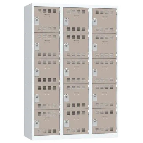 Casiers individuels en acier pour le personnel, 15 portes taupe, fermeture à clé