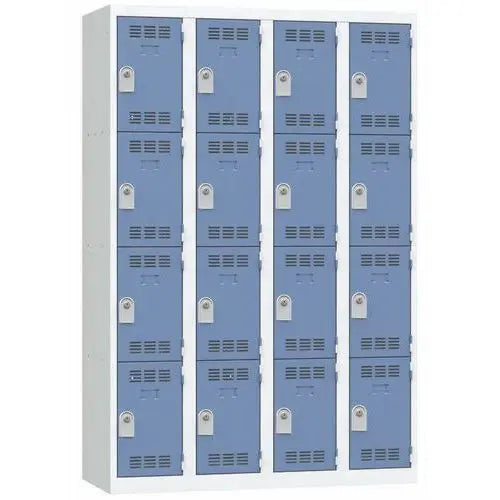 Vestiaire multicase monobloc 1200 mm, 16 cases à portes bleues, modèle à clé