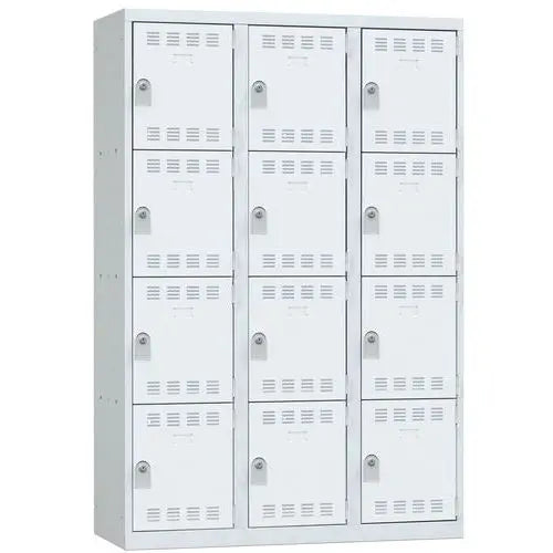 Vestiaire multicase monobloc 1200 mm, 12 cases à portes gris clair, modèle à clé