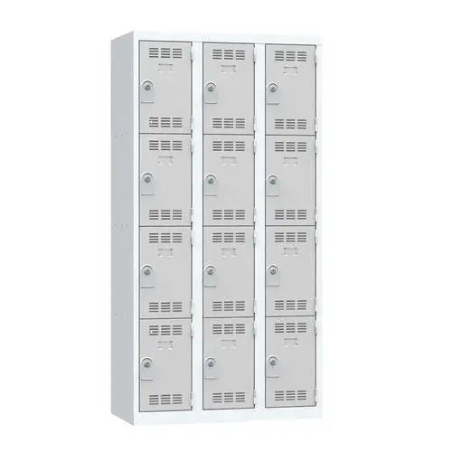 Consigne métallique 12 casiers individuels portes gris clair, 3 x 300 mm, à clé