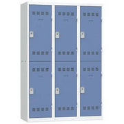 Vestiaire multicases 3 colonnes de 400 mm, 6 cases portes bleues, fermeture à clé