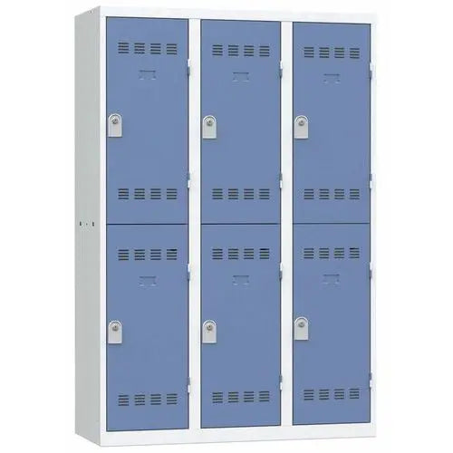 Vestiaire multicases 3 colonnes de 400 mm, 6 cases portes bleues, fermeture à clé