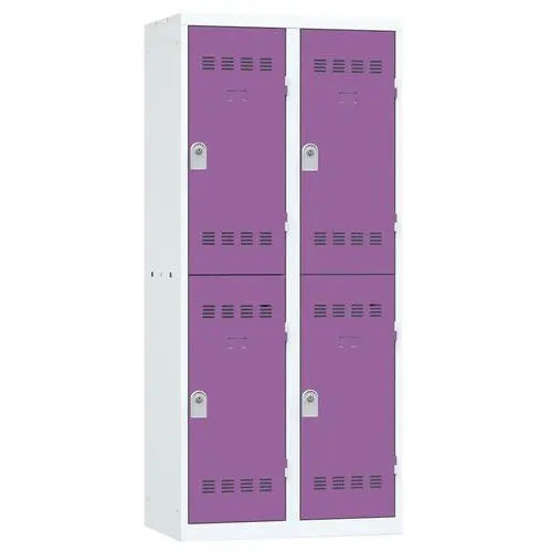 Armoire vestiaire 4 cases en 2 colonnes de 400 mm, portes coloris prune, hauteur 1800 mm
