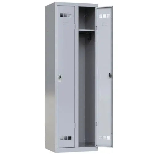Vestiaire métallique uni 2 portes, coloris gris alu RAL 9006, moraillon porte-cadenas