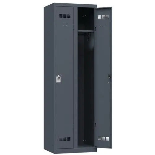 Vestiaire pour 2 collaborateurs, coloris anthracite RAL 7016, moraillon porte-cadenas