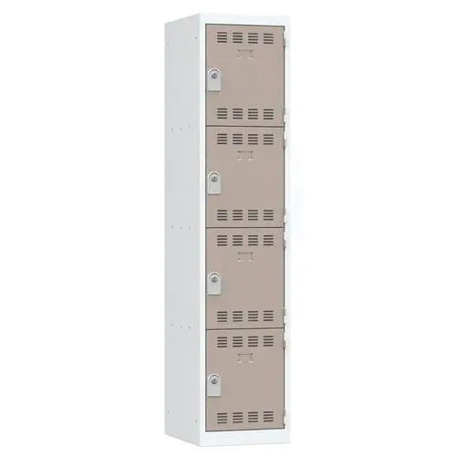 Vestiaire multicase monobloc 400 mm, 4 cases à portes taupe, modèle à clé