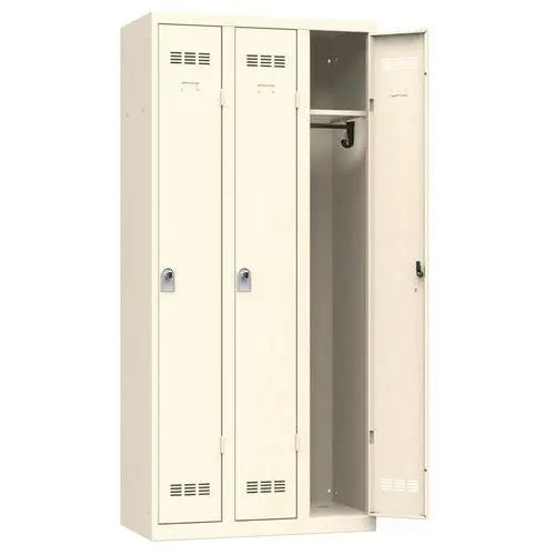 Vestiaire métallique uni 3 places, coloris beige RAL 1015, moraillon porte-cadenas