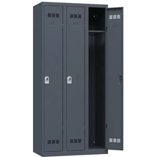 Vestiaire pour 3 collaborateurs, largeur 900 mm, coloris gris alu RAL 9006, moraillon porte-cadenas