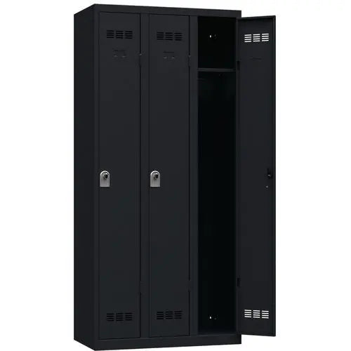 Vestiaire monobloc de bureau 3 cases, coloris noir RAL 9005, moraillon porte-cadenas