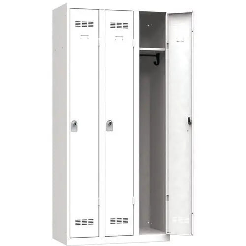 Vestiaire de bureau 3 portes H 198 cm, coloris blanc RAL 9010, moraillon porte-cadenas