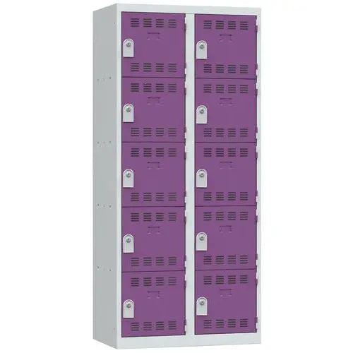 Vestiaire multicase monobloc 800 mm, 10 cases à portes prune, modèle à clé