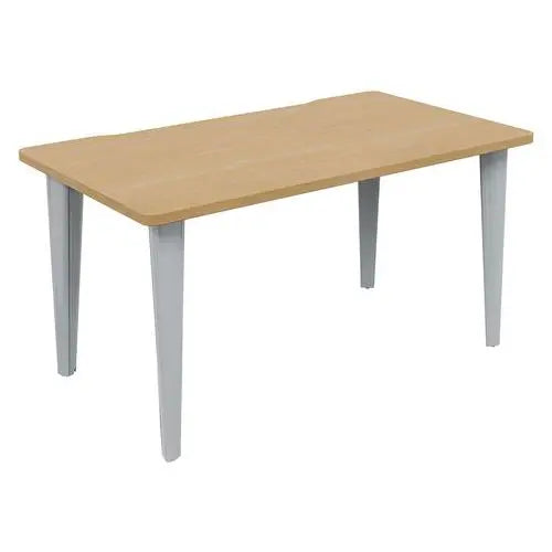 Bureau d'entreprise 140 x 80 cm en mélaminé chêne, piètement peint aluminium RAL 9006