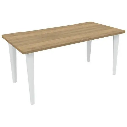Bureau droit 180 x 80 cm plateau chêne sur 4 pieds blanc RAL 9010
