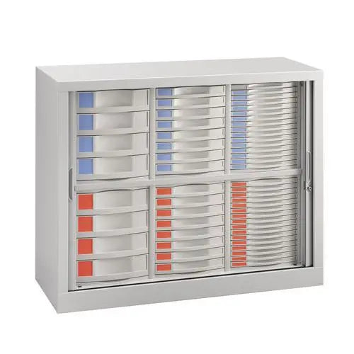 Armoire à rideaux 56 tiroirs, corps gris clair RAL 7035 et tiroirs gris clair RAL 7035