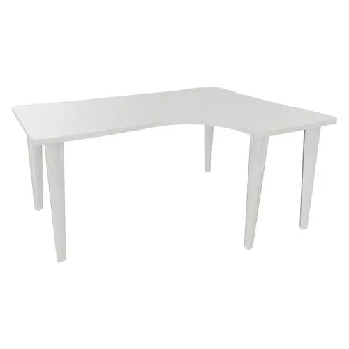 Bureau d'angle asymétrique côté droit 160 x 120 cm, plateau 30 mm blanc, piètement blanc RAL 9010