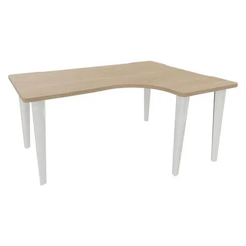 Bureau en L, retour à droite, 160 x 120 cm, décor chêne sur 5 pieds acier blanc RAL 9010