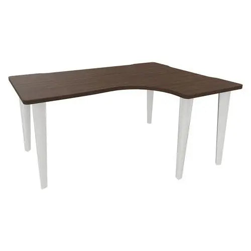Bureau en L, retour à droite, 160 x 120 cm, décor noyer sur 5 pieds acier blanc RAL 9010
