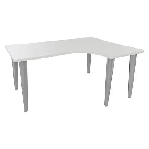 Bureau administratif 160 x 120 cm avec retour latéral à droite, plateau blanc, piètement métal aluminium RAL 9006