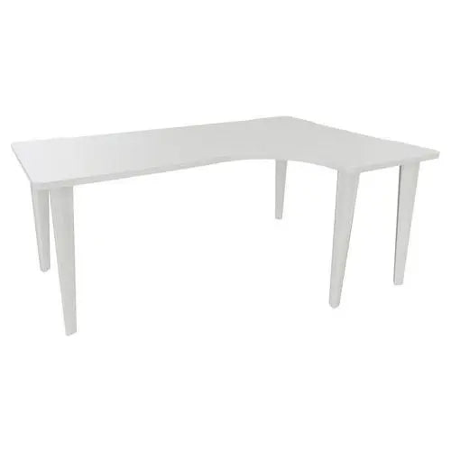 Bureau administratif 180 x 120 cm avec retour latéral à droite, plateau blanc, piètement métal blanc RAL 9010