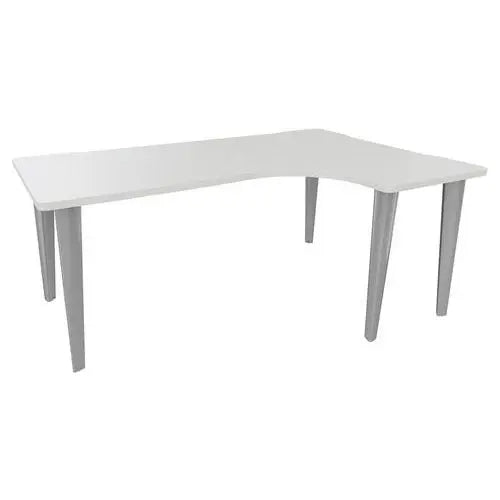 Bureau en L, retour à droite, 180 x 120 cm, décor blanc sur 5 pieds acier aluminium RAL 9006