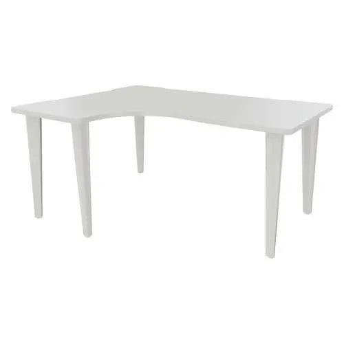 Bureau d'angle asymétrique 160 x 120 cm plateau 30 mm blanc, piètement blanc RAL 9010