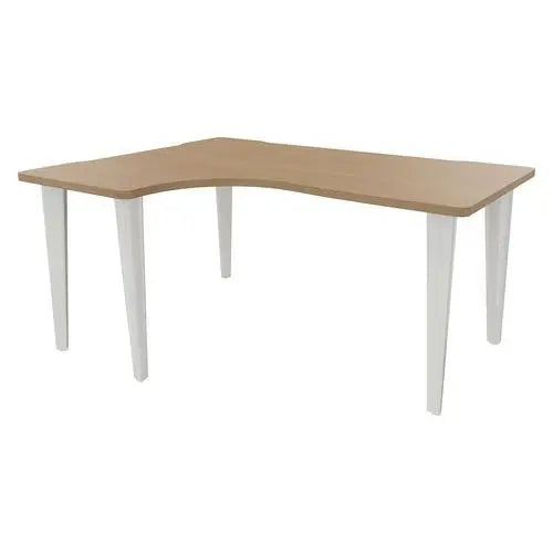 Bureau en L retour gauche 160 x 120 cm décor chêne sur 5 pieds acier blanc RAL 9010