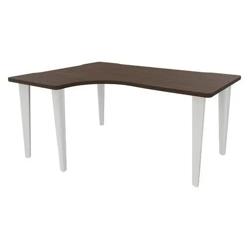 Bureau en L retour gauche 160 x 120 cm décor noyer sur 5 pieds acier blanc RAL 9010