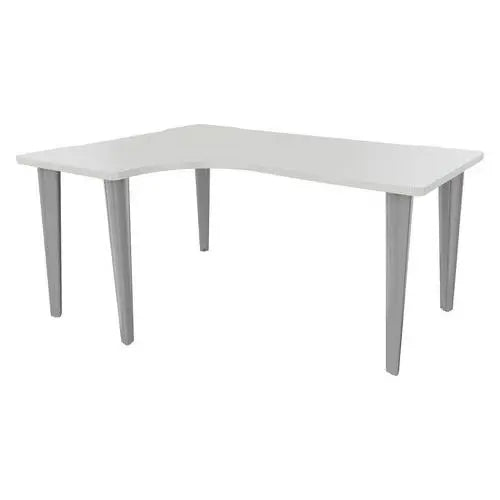 Bureau administratif 160 x 120 cm retour latéral gauche, plateau blanc, piètement métal aluminium RAL 9006
