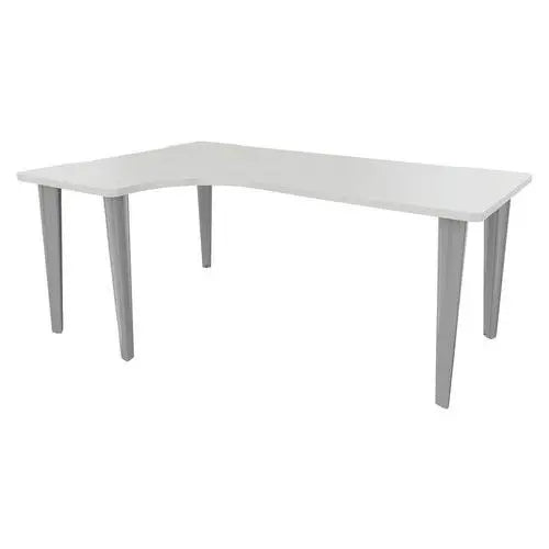 Bureau en L retour gauche 180 x 120 cm décor blanc sur 5 pieds acier aluminium RAL 9006