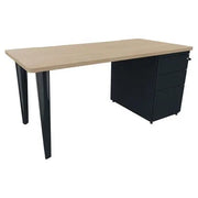 Bureau droit 160 x 80 cm sur caisson porteur, plateau chêne et pieds anthracite RAL 7016