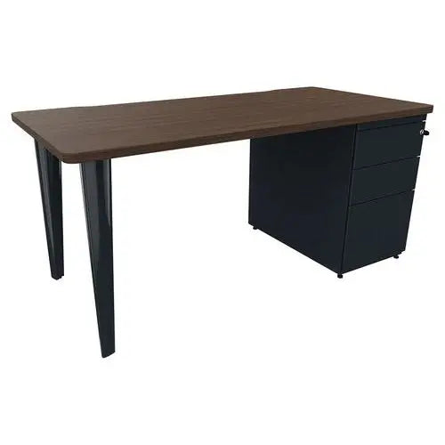 Bureau droit 160 x 80 cm sur caisson porteur, plateau noyer et pieds anthracite RAL 7016