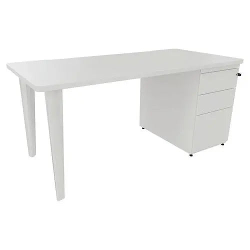 Bureau de direction 160 x 80 cm avec rangement intégré, mélaminé blanc, structure blanc RAL 9010