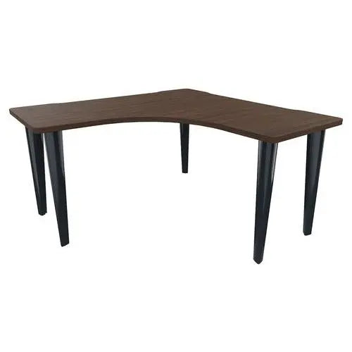 Bureau d'angle compact symétrique 140 x 140 cm, plateau noyer, 5 pieds anthracite RAL 7016