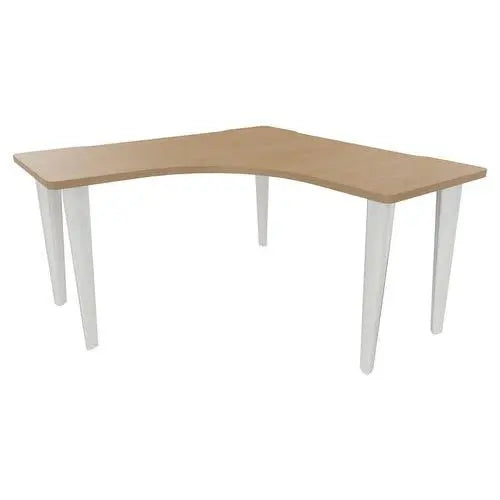 Bureau compact 90° 140 x 140 cm décor chêne sur piètement acier blanc RAL 9010
