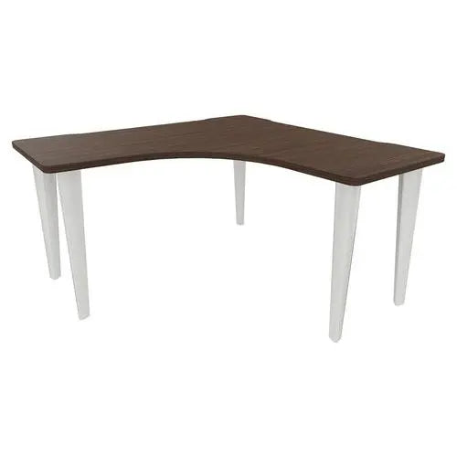 Bureau compact 90° 140 x 140 cm décor noyer sur piètement acier blanc RAL 9010