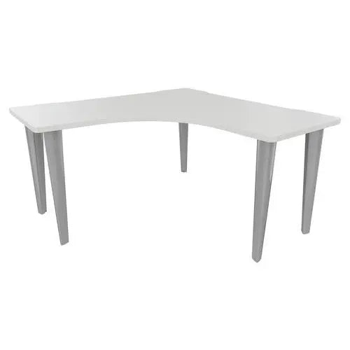 Bureau compact symétrique 140 x 140 cm plateau 30 mm blanc et pieds peints aluminium RAL 9006