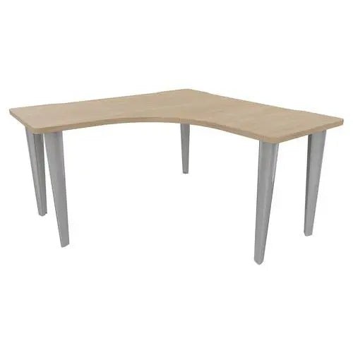Poste d'angle symétrique 140 x 140 cm au plateau mélaminé chêne et pieds aluminium RAL 9006
