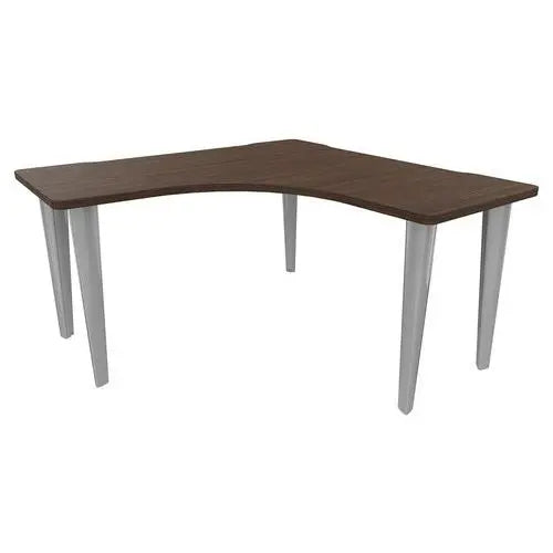 Poste d'angle symétrique 140 x 140 cm au plateau mélaminé noyer et pieds aluminium RAL 9006