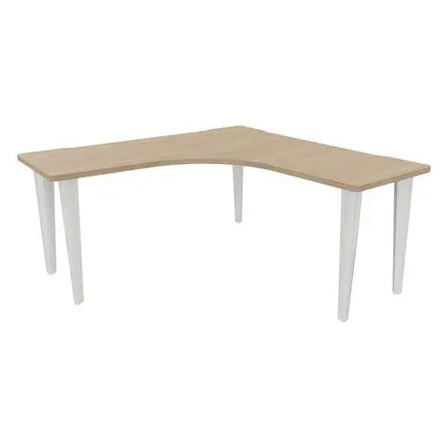 Bureau d'angle pour mairie 160 x 160 cm, finition chêne, piètement métal blanc RAL 9010