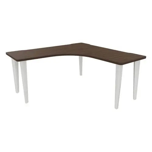 Bureau d'angle pour mairie 160 x 160 cm, finition noyer, piètement métal blanc RAL 9010