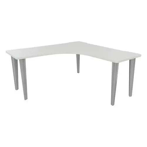 Poste d'angle symétrique 160 x 160 cm au plateau mélaminé blanc et pieds aluminium RAL 9006