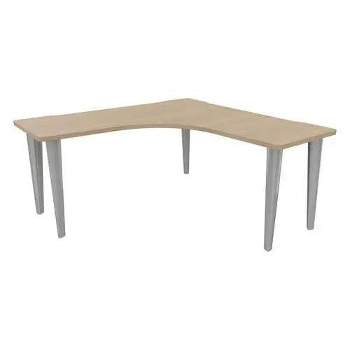 Bureau compact symétrique 160 x 160 cm plateau 30 mm chêne et pieds peints aluminium RAL 9006