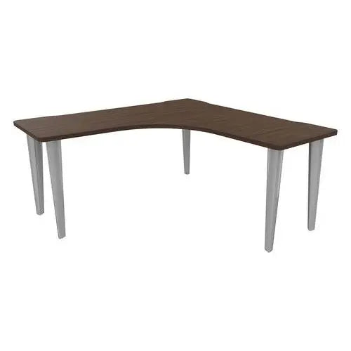 Bureau compact symétrique 160 x 160 cm plateau 30 mm noyer et pieds peints aluminium RAL 9006
