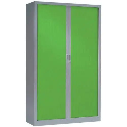 Rangement de dossiers : armoire à rideaux de couleur 198 x 120 cm corps gris alu RAL 9006 et rideaux vert RAL 6018