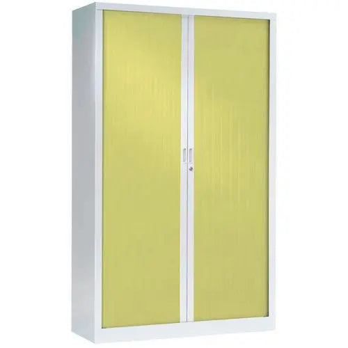 Armoire à rideaux de couleur 198 x 120 cm, corps blanc RAL 9010 et rideaux vert anis